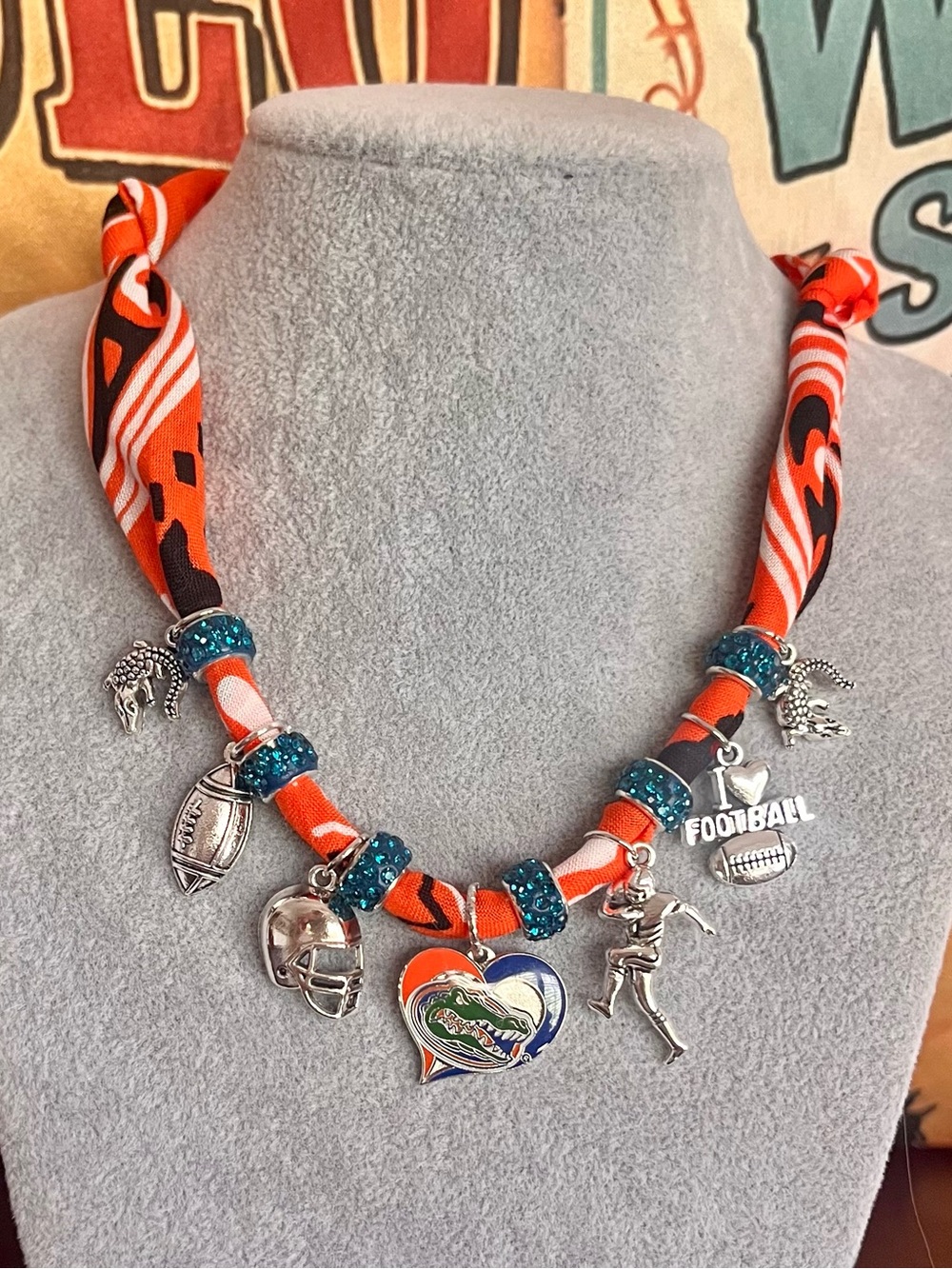 University of Florida Gators Braided Bandana Charm Necklace, 29”, Lobster Clasp